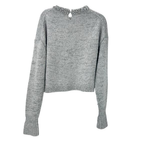J. Crew Embellished Pullover Sweater Long Sleeve Light Grey Silver Size M NWT - Picture 9 of 12